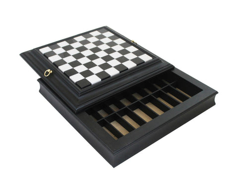 Italian Handmade Brass Chess Set, Marble Wood Board with Storage