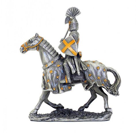 Medieval Pewter Knight Figurine with Axe, Hand-Painted, 11 cm, Made in Italy