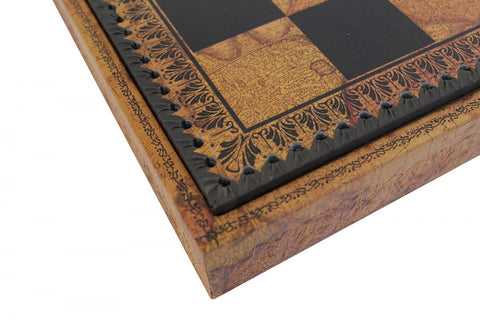 Faux Leather Chess Board with Storage, Checkers & Backgammon, 48x48cm Vintage