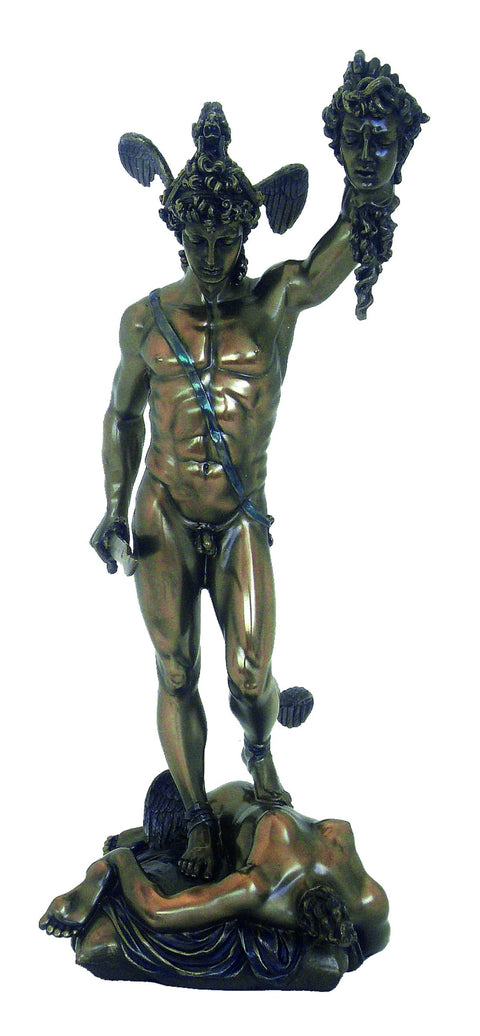 Perseus with Medusa Head Statue, 34cm Bronze Resin Greek Myth Decor, Italy