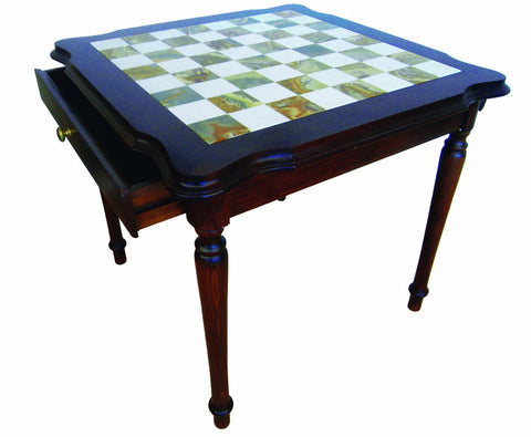 Luxury Large Wooden Chess Table with Marble Top & Storage, Made in Italy