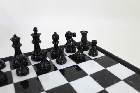 Italian Handmade Wooden Chess Set with Marble Board & Drawer, Weighted Pieces