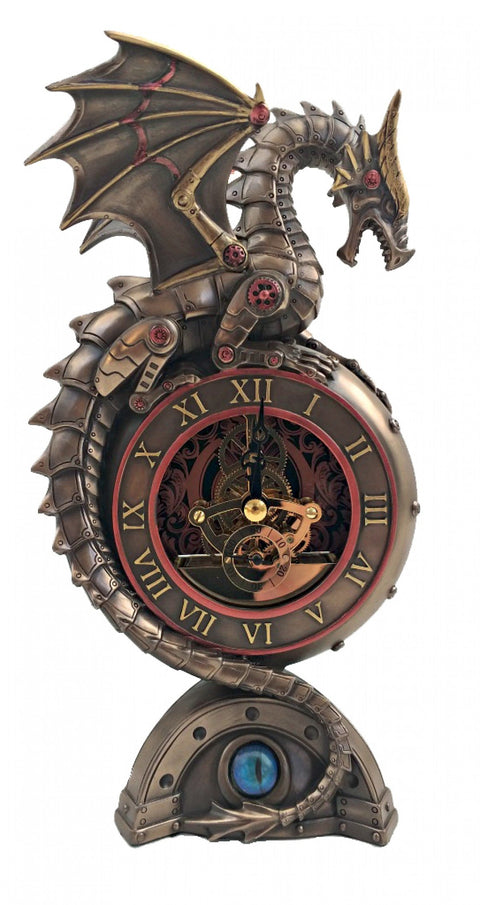 Italian Dragon Clock, Bronze Resin Statue, 23cm Home Decor Gift