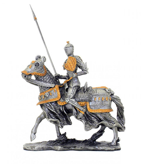 Hand-Painted Pewter Knight with Lance Figurine, 12 cm, Made in Italy