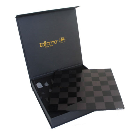 Acrylic Chess Set with Geometric Pieces, Luxury Box, 30x30cm, Italy
