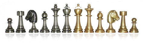 Handmade Brass Chess Set with Walnut Board, Gold & Silver Pieces, Italy, 42x42cm