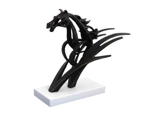 Italian Brass Horse Statue on Marble Base, 21cm, Handcrafted Decor Gift