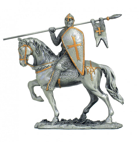 Hand-Painted Pewter Crusader Knight Figurine with Shield, 10cm, Italy