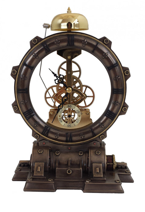Bronze Resin Ticking Mantel Clock Statue, 22 cm, Hand-Finished, Made in Italy