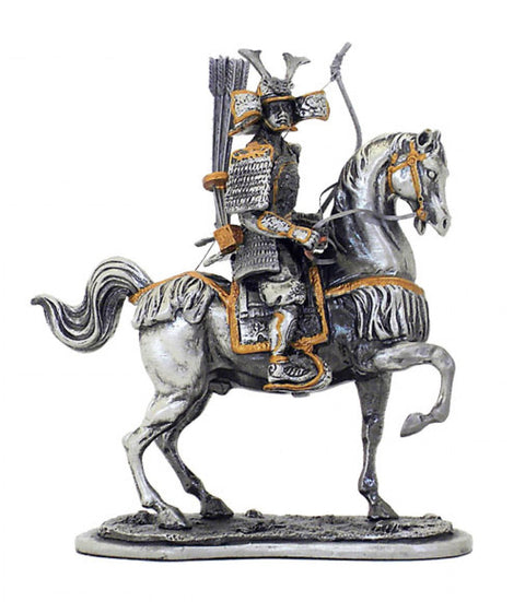 Hand-Painted Pewter Samurai Warrior Figurine, 11cm Collectible, Made in Italy