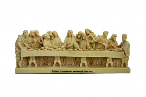Leonardo da Vinci Last Supper Statue, White Resin, 32x7x13cm, Made in Italy