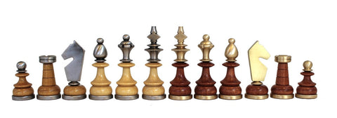 Italian Brass & Wood Chess Pieces, Handcrafted, Gold/Silver Plated, King 9cm