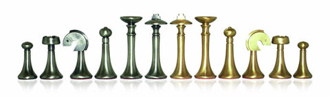 Handmade Brass Chess Set, Gold & Silver Pieces, Maple 45cm Green Board, Italy