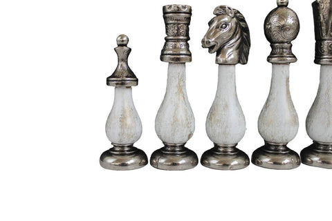 Arabic Style Chess Set with Storage Table, Metal & Wood, Gold/Silver Italy