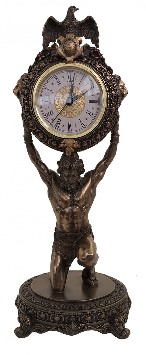 Atlas Statue Clock, Bronze Resin, 39cm, Made in Italy Home Decor Gift