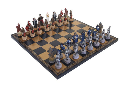 King Arthur Chess Set – Resin Pieces, Handmade Faux Leather Board, Italy