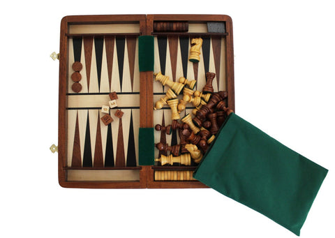 Travel Magnetic Wooden Chess Set, Folding Board, Checkers & Backgammon, 30cm