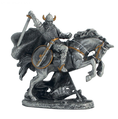 Hand-Painted Pewter Viking Knight Figurine, 9cm Mini Statue, Made in Italy