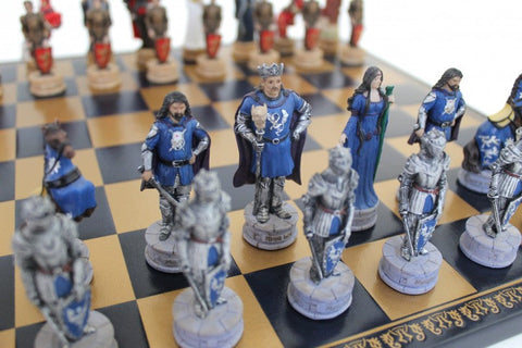 King Arthur Chess Set – Resin Pieces, Handmade Faux Leather Board, Italy