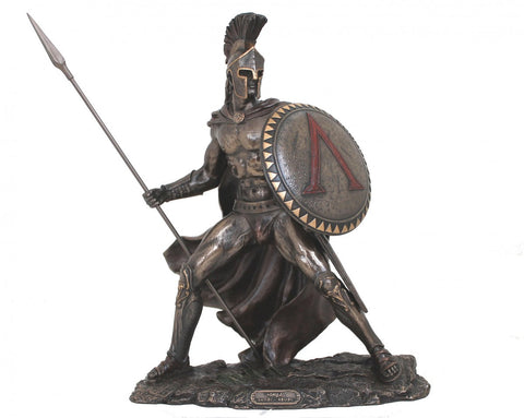 King Leonidas Greek Spartan Statue, Bronze Resin Figurine 34cm, Made in Italy