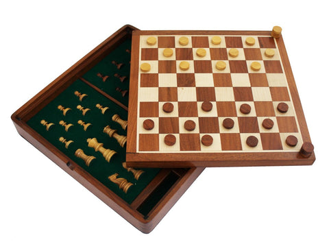 Magnetic Wooden Chess Set with Storage, Checkers & Backgammon 32cm Italy