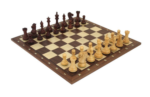 Handmade Wooden Chess Set, Maple & Walnut Board with Notation, Weighted, Italy