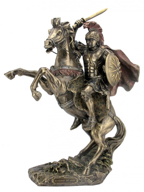Alexander the Great on Horse Bronze Resin Statue, 33cm Greek Figurine, Italy