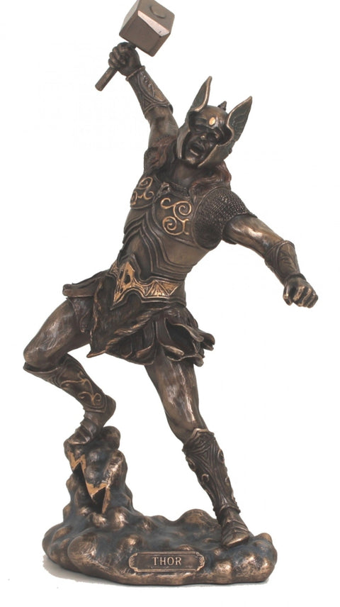 Thor God of Thunder Statue, Bronze Resin 31cm Norse Decor Made in Italy