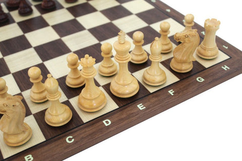 Handmade Wooden Chess Set, Maple & Walnut Board with Notation, Weighted, Italy