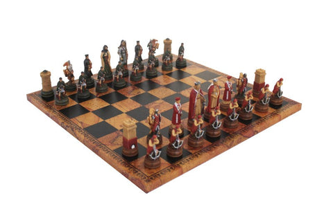 Medieval Camelot Chess Set: Hand-Painted Resin & Faux Leather Board, Italy