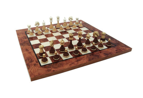 Handmade Brass & Wood Chess Set with Elm Board 42cm, Classic, Made in Italy