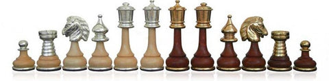Handmade Brass & Wood Chess Set with Elm Board 42cm, Classic, Made in Italy