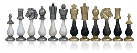 Handmade Luxury Chess Set, Metal & Wood Pieces, Marble Board with Drawer