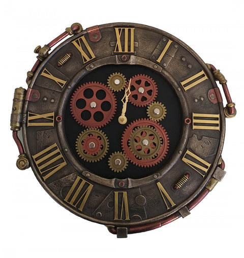 Italian Wall Clock with Moving Gears, 36cm Resin Bronze Home Decor Gift