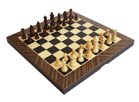 Italian Wooden Chess Set, Folding Board, Checkers & Backgammon, Mahogany Maple
