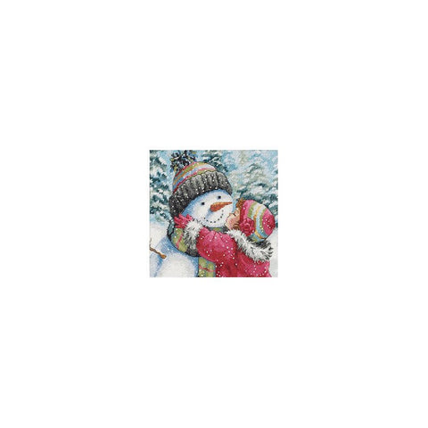 A Kiss for Snowman (15.2 x 15.2 cm) - Cross Stitch Kit by DIMENSIONS