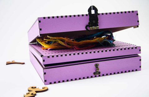 Wooden Embroidery Needle Organizer with 210 Holes, Lavender Design, Natural Wood, Embroidery Craft Supplies Holder