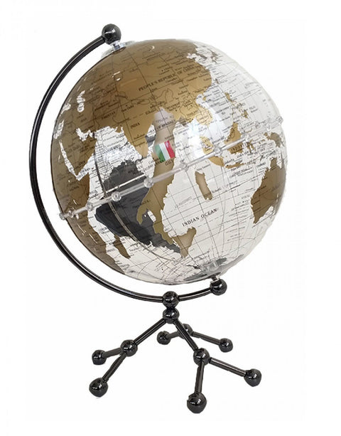 Modern Clear Acrylic World Globe with Metal Stand, 20cm (8in), Made in Italy