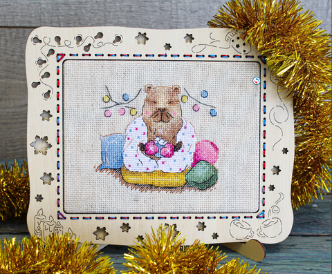 Christmas Embroidery Frame for Cross Stitch, Medium Horizontal Design, MP Studia, Cozy Holiday Theme