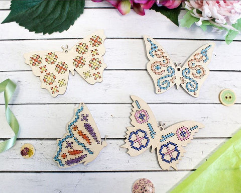 Cross Stitch Embroidery Canvas with Butterfly Design, Printed Pattern, MP Studia, Compact Craft Kit for Home Decor Knitting