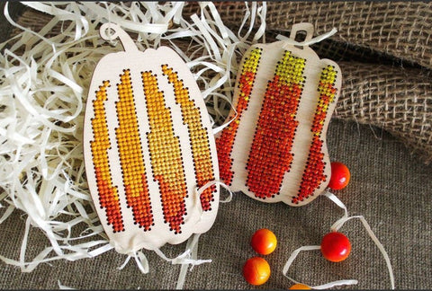 Pumpkin Cross Stitch Embroidery Kit, Perforated Neutral Base, Autumn Motif, MP Studia for Home Decor and Crafts