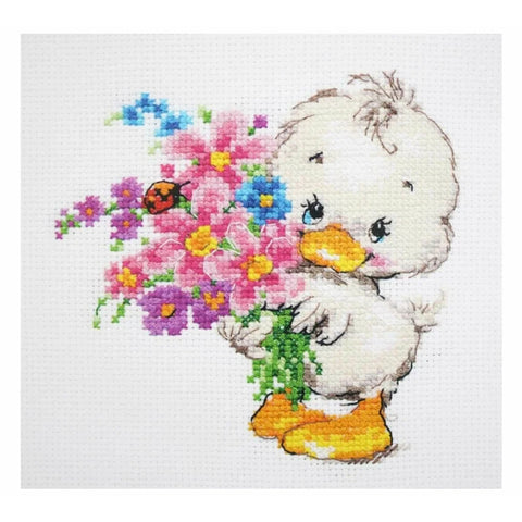 Cross Stitch Embroidery Kit “Wishing Happiness,” Alisa, 12x12 cm, White Aida 14 ct, 21 Thread Colors, English Instructions