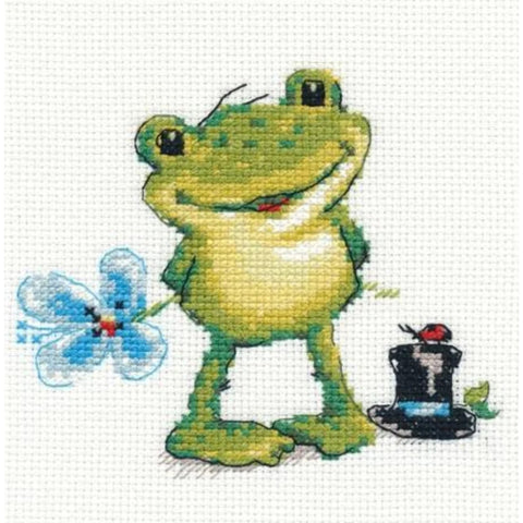 Cross Stitch Embroidery Kit, 14 Count White Aida, 12 Thread Colors, Needle and English Instructions, 12 x 11 cm, Alisa