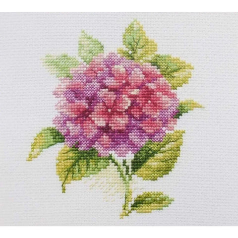 Hydrangea Cross Stitch Kit, White 14 Count Aida, 17 Colors, 12 x 12 cm, Alisa