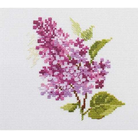 Cross Stitch Kit Lilac Branch, Aida 14 ct, 11x11 cm, 10 Colors, Alisa Embroidery Kit with Needle and English Instructions