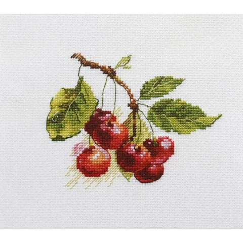 Cherry Cross Stitch Kit, 14 Count Aida, 16 Colors, Alisa Embroidery Set, 11 × 8 cm, English Instructions