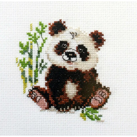 Panda Cross Stitch Kit, 14 Count White Aida, 9x10 cm, 12-Color Threads, Beginner-Friendly, Alisa DIY Embroidery Set