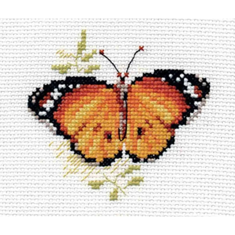 Cross Stitch Kit with Colorful Red Butterflies, 14 Count Aida, 9 Thread Colors, Needle, English Instructions, 9 x 8 cm, Alisa