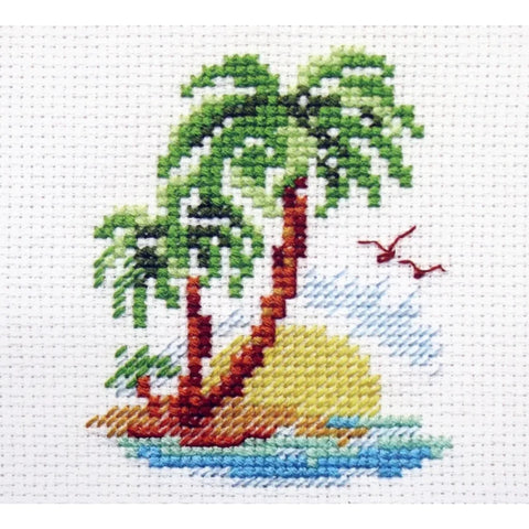 Palm Island Cross Stitch Kit, 14 Count Aida, 10 Colors, 6 x 8 cm Design, Alisa