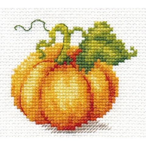 Pumpkin Cross Stitch Kit, 14 Count White Aida, 8 x 7 cm, 10 Cotton Thread Colors, English Instructions, Alisa